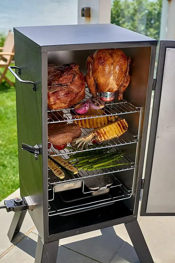 Cuisinart COS-330 Vertical Electric Smoker inside look with meat