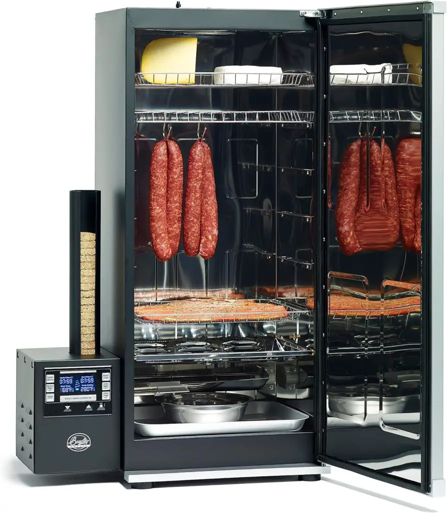 BRADLEY SMOKER 6-RACK OUTDOOR ELECTRIC SMOKER inside view with meat